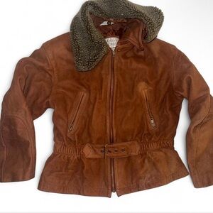 VINTAGE & RARE Brandon Thomas Tan Leather Jacket with Shearling Collar